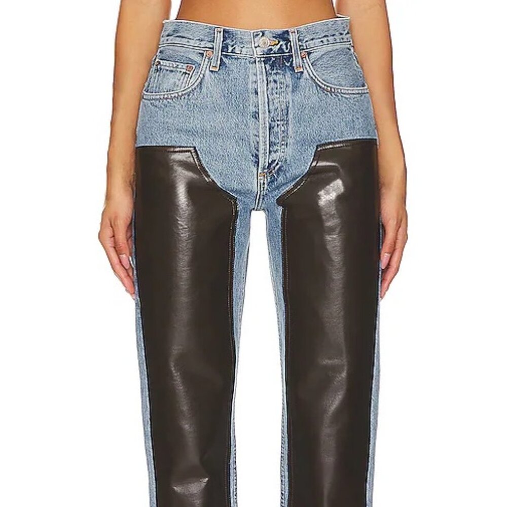 Agolde Ryder High Rise Straight Jeans Diary Chocolate Leather 28 ButtonFly